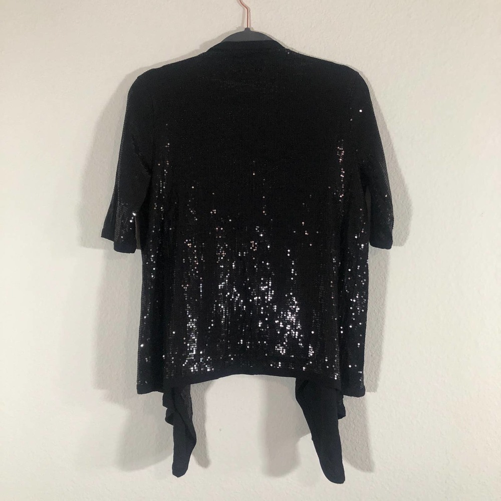 Kische Black Sequin Open Waterfall Cascade Front Cardigan Small - Picture 3 of 10